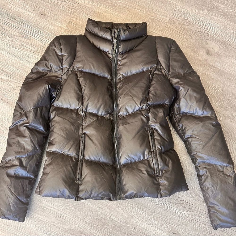 Ochirly‎ Black Puffer Jacket Coat- size Small Down Filled polka dot lining